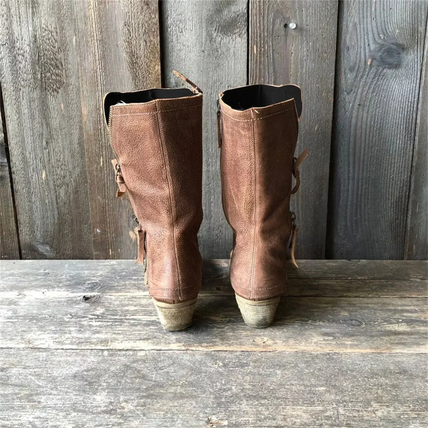 Leather Vintage Boots with Decorative Zippers