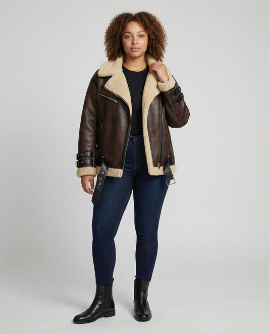 Elegant Revers Faux Leather Jacket