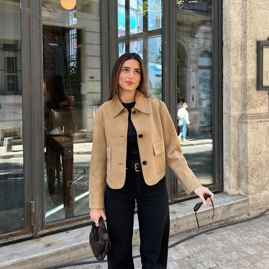 Winter jacket with a suede effect and a fitted cut