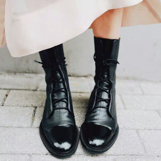 Leather lace-up ankle boots