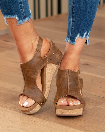 Women's Wedge Sandals with Cork Finish