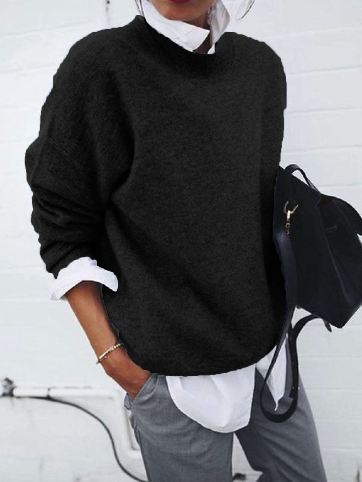 Oversize Sweater in Wool Blend with Round Neckline
