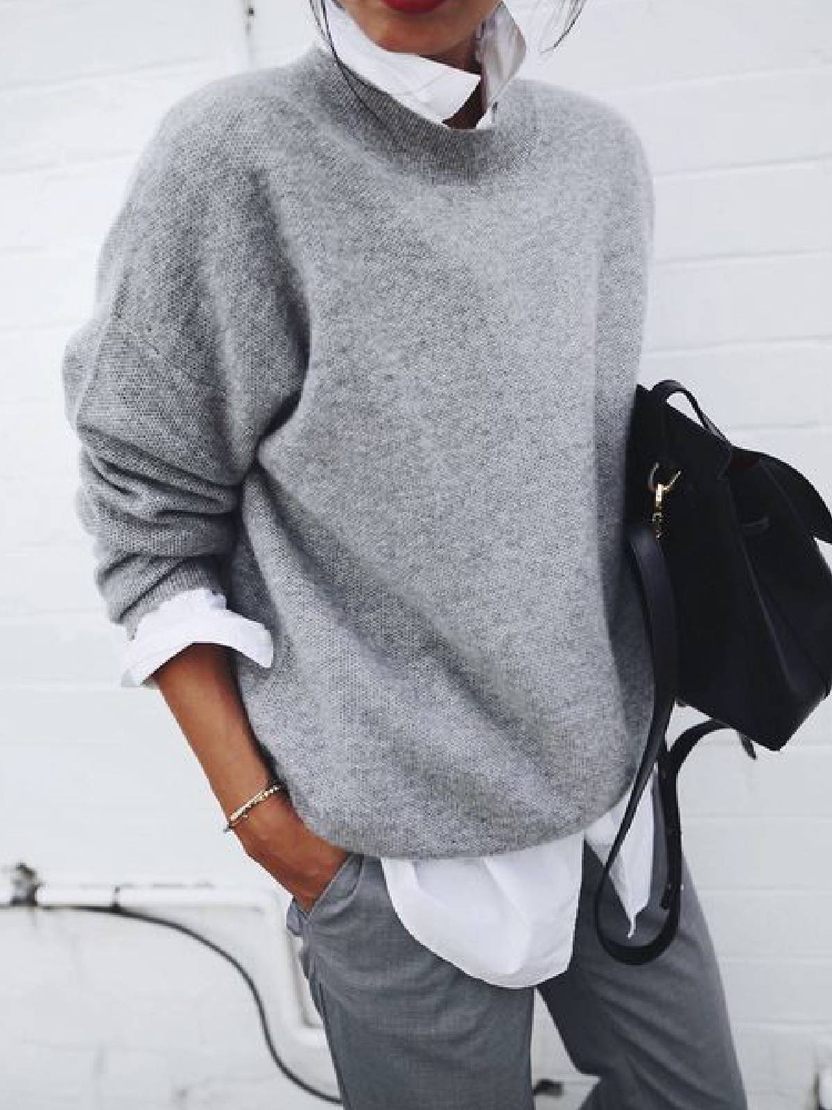 Oversize Sweater in Wool Blend with Round Neckline