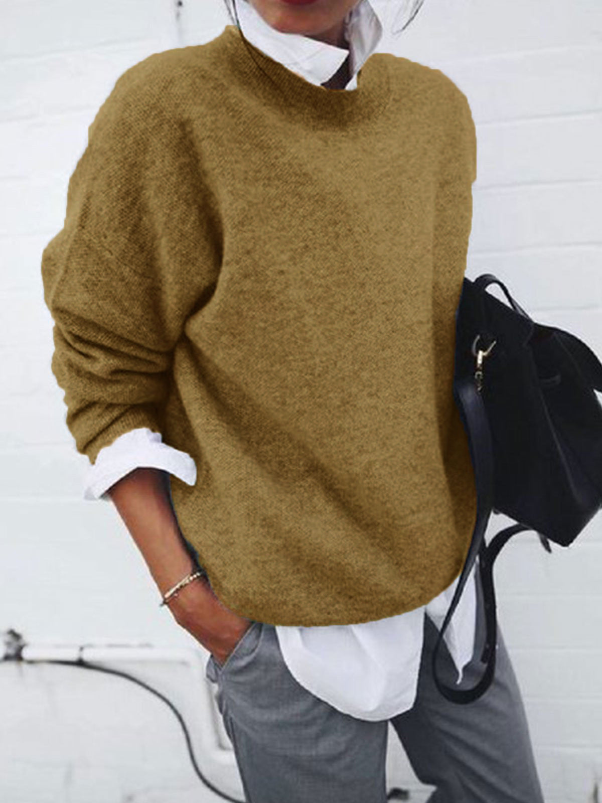 Oversize Sweater in Wool Blend with Round Neckline