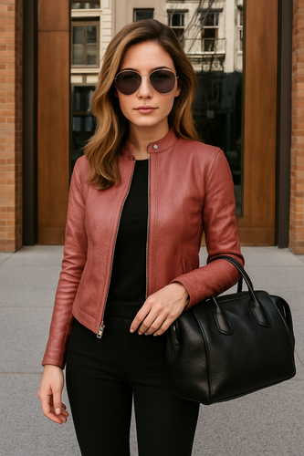 Women's Leather Motorcycle Jacket in Urban Style