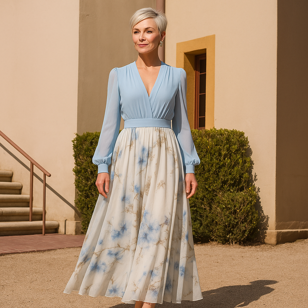 Elegant Dress with Long Sleeves and Flared Skirt