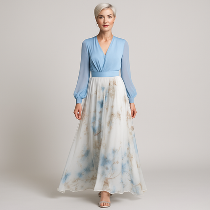 Elegant Dress with Long Sleeves and Flared Skirt