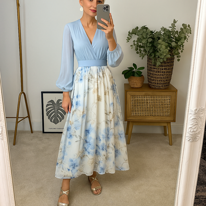 Elegant Dress with Long Sleeves and Flared Skirt