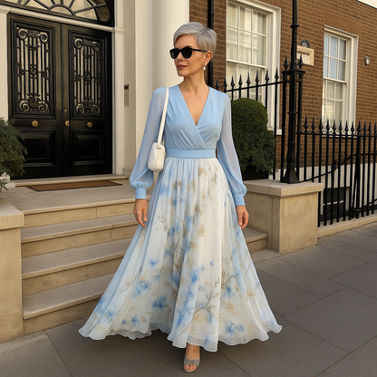 Elegant Dress with Long Sleeves and Flared Skirt