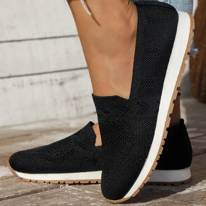 Black Knit Slip-ons with White Sole