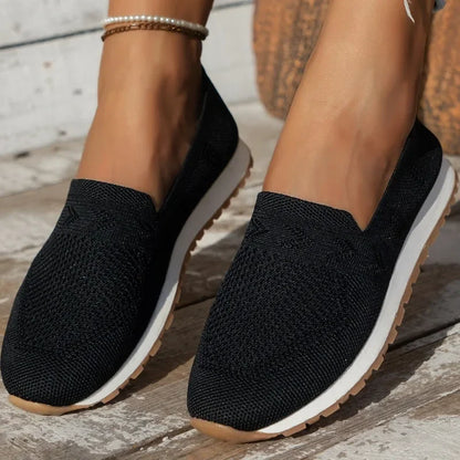 Black Knit Slip-ons with White Sole