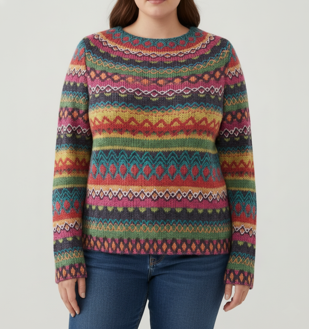 Eloura-Moda | Women's Multicolored Patterned Sweater, Plus Sizes