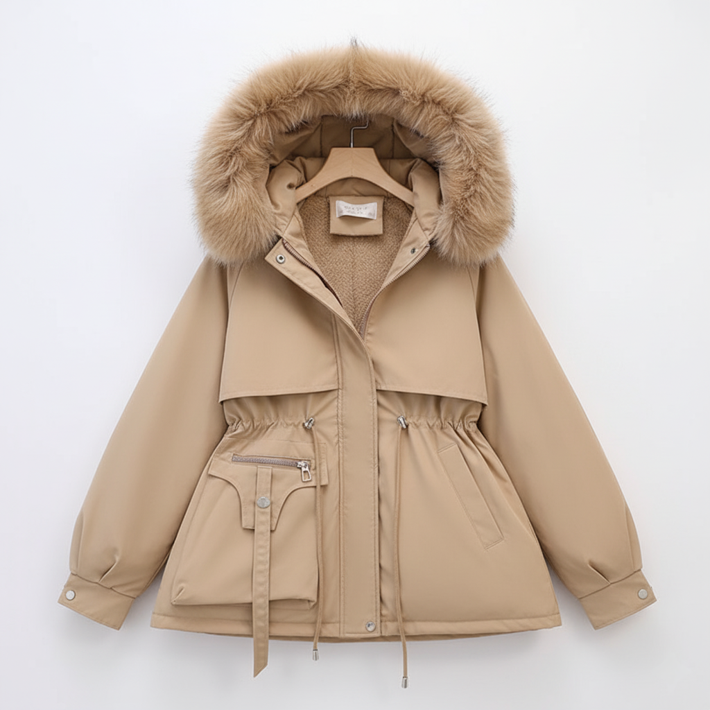 Eloura-Moda | Women's Parka with Fur Hood and Adjustable Waist, Plus Sizes