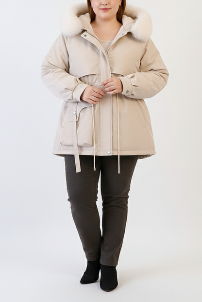 Eloura-Moda | Women's Parka with Fur Hood and Adjustable Waist, Plus Sizes
