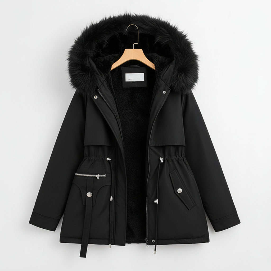 Eloura-Moda | Women's Parka with Fur Hood and Adjustable Waist, Plus Sizes