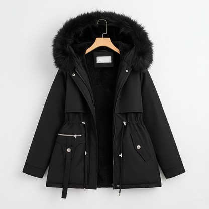 Eloura-Moda | Women's Parka with Fur Hood and Adjustable Waist, Plus Sizes