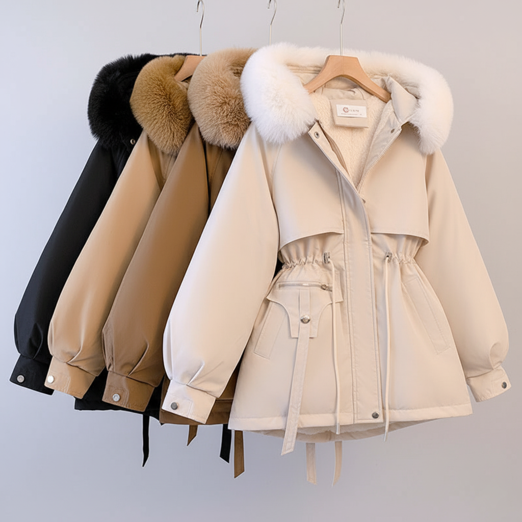 Eloura-Moda | Women's Parka with Fur Hood and Adjustable Waist, Plus Sizes