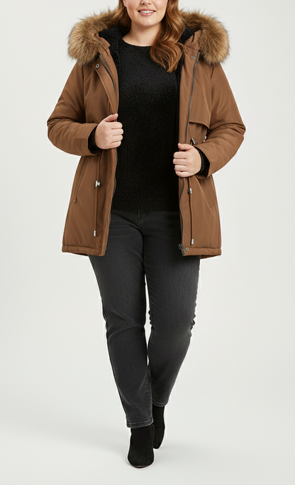 Eloura-Moda | Women's Parka with Fur Hood and Adjustable Waist, Plus Sizes