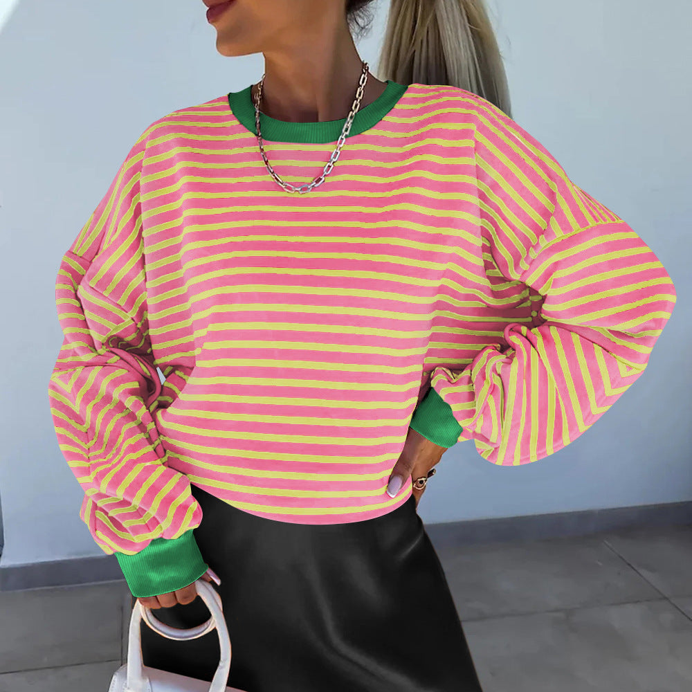 Women's casual striped sweatshirt with boxy cut and contrasting trims Eloura-Moda