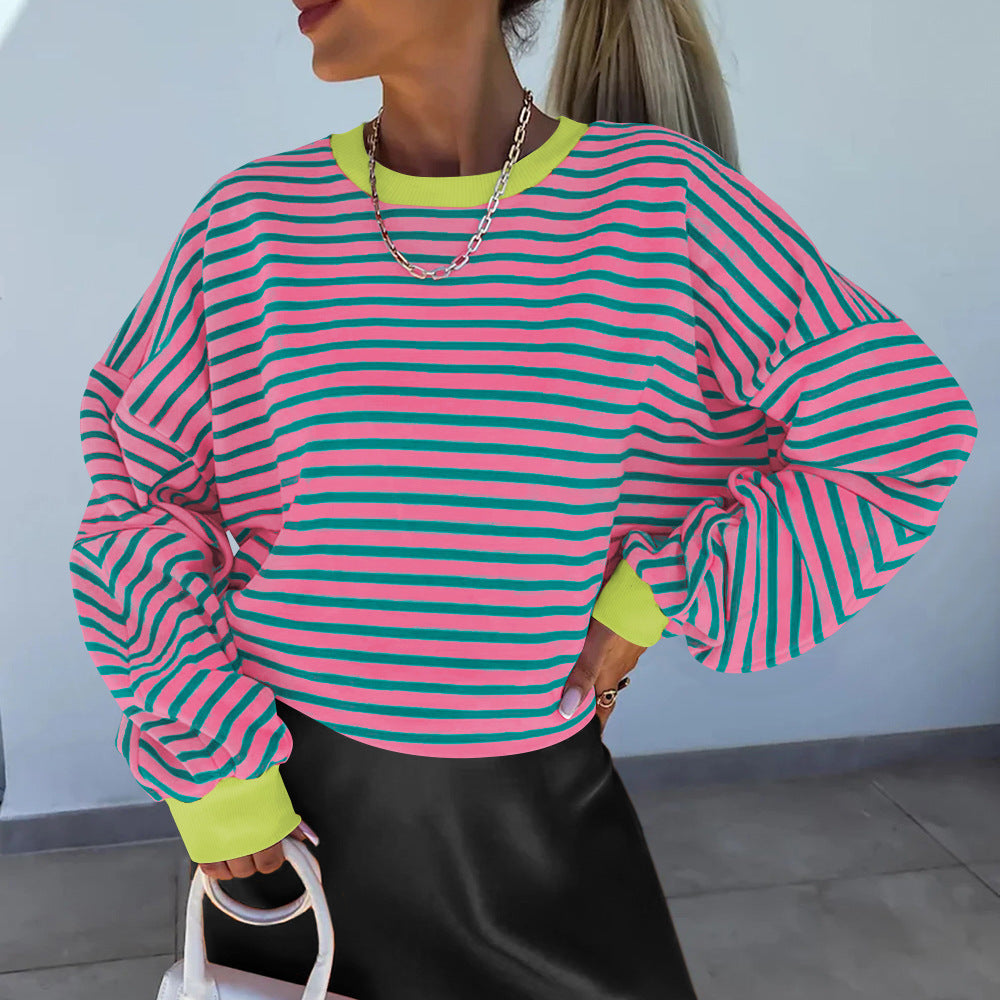 Women's casual striped sweatshirt with boxy cut and contrasting trims Eloura-Moda