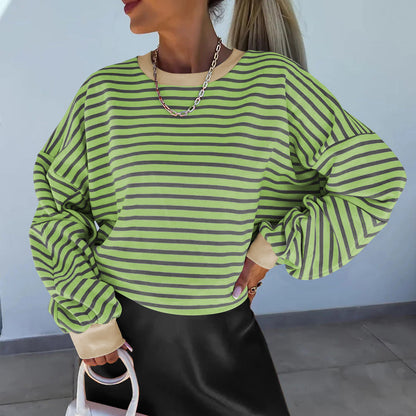 Women's casual striped sweatshirt with boxy cut and contrasting trims Eloura-Moda