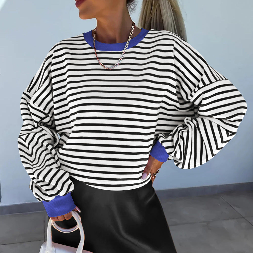 Women's casual striped sweatshirt with boxy cut and contrasting trims Eloura-Moda