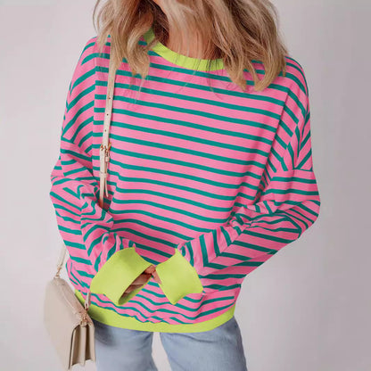 Women's casual striped sweatshirt with boxy cut and contrasting trims Eloura-Moda