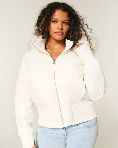 Women's Quilted Winter Jacket with Removable Hood and Elastic Cuffs Eloura-Moda
