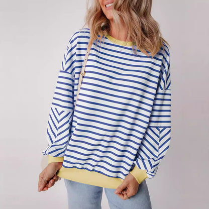 Women's casual striped sweatshirt with boxy cut and contrasting trims Eloura-Moda