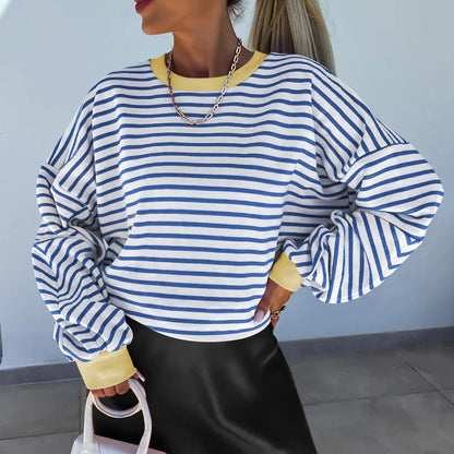 Women's casual striped sweatshirt with boxy cut and contrasting trims Eloura-Moda