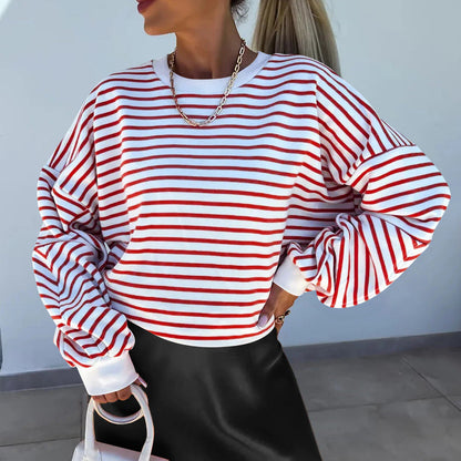 Women's casual striped sweatshirt with boxy cut and contrasting trims Eloura-Moda