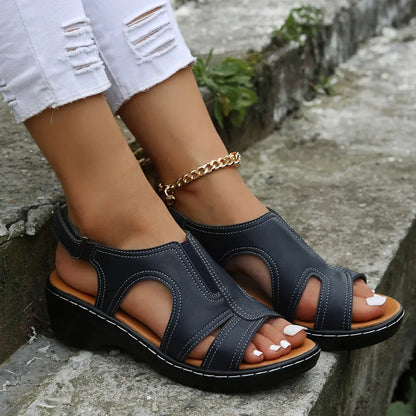 Comfortable Low-Heel Sandals with Stitching