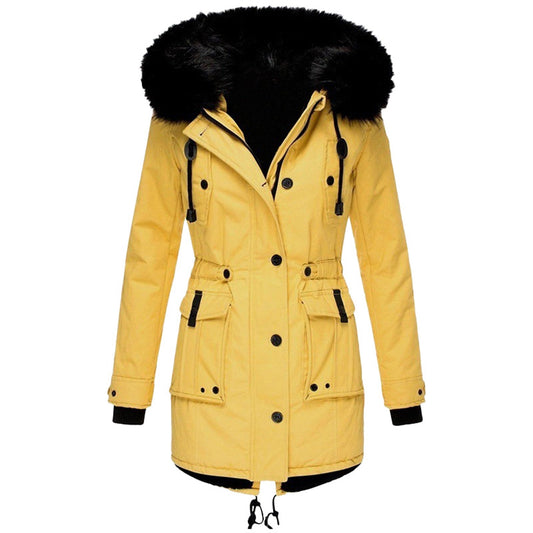 Parka with a hood lined with fur and a drawstring at the waist