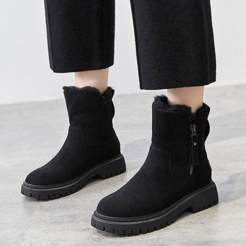 Black insulated ankle boots with side zip