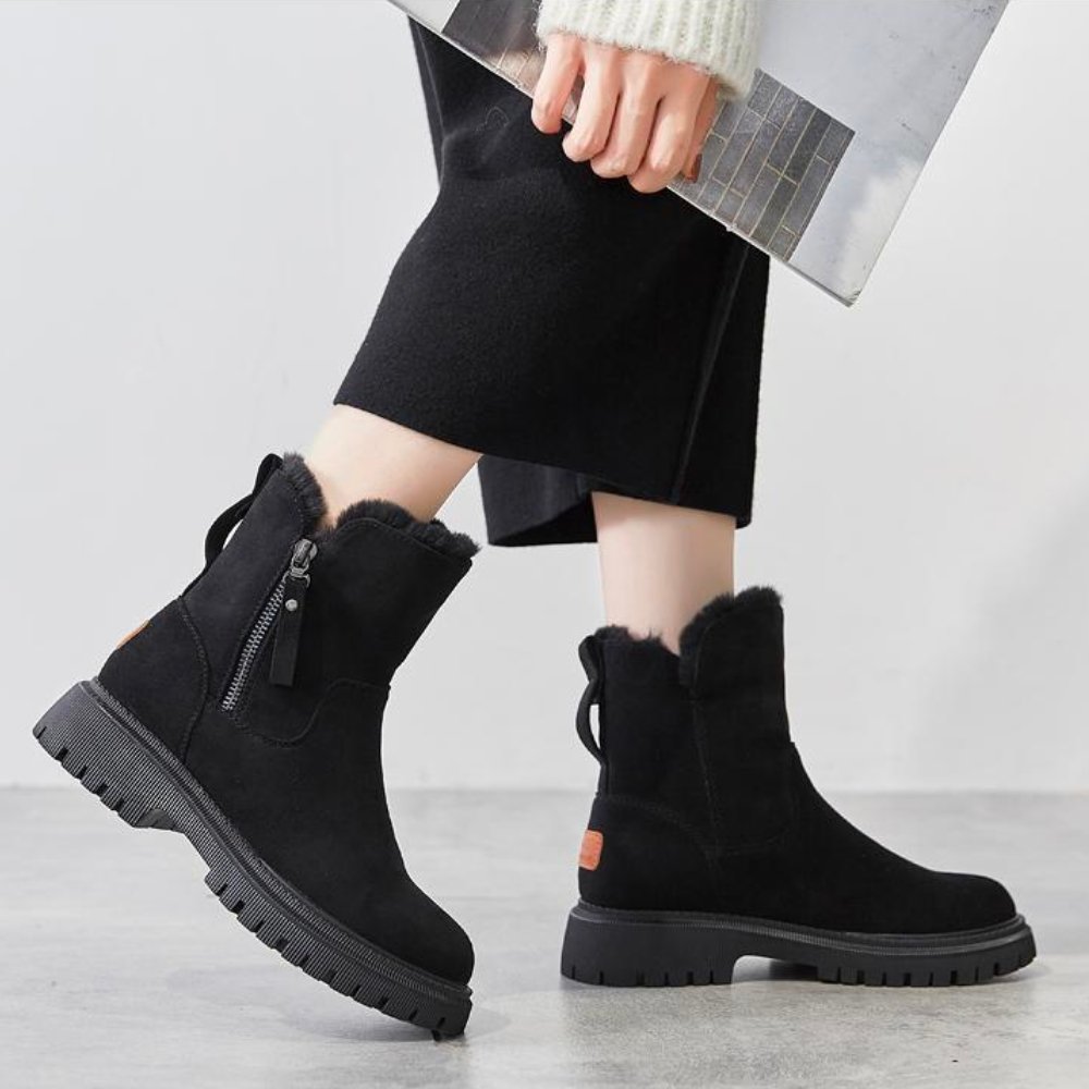 Black insulated ankle boots with side zip