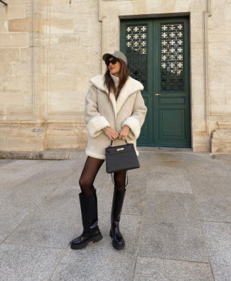 Oversized winter aviator coat with shearling