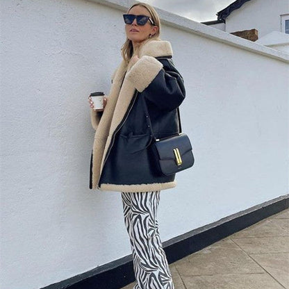 Oversized winter aviator coat with shearling