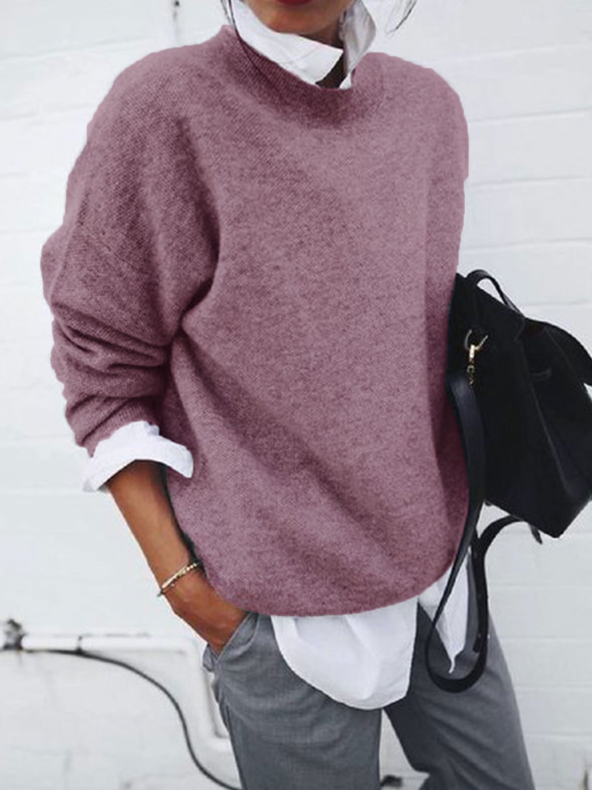 Oversize Sweater in Wool Blend with Round Neckline