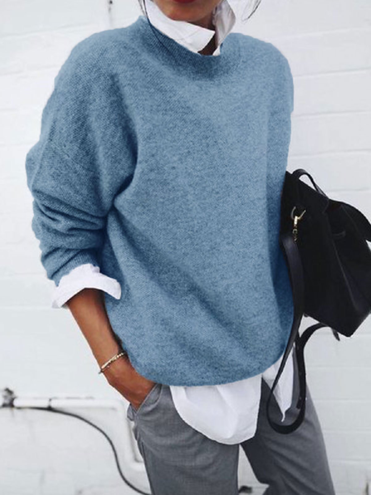 Oversize Sweater in Wool Blend with Round Neckline