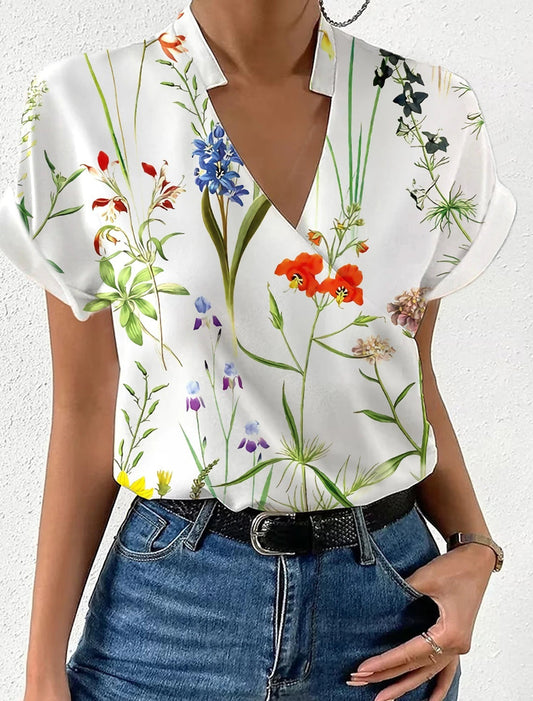 Blouse Floral Model with V-Neckline