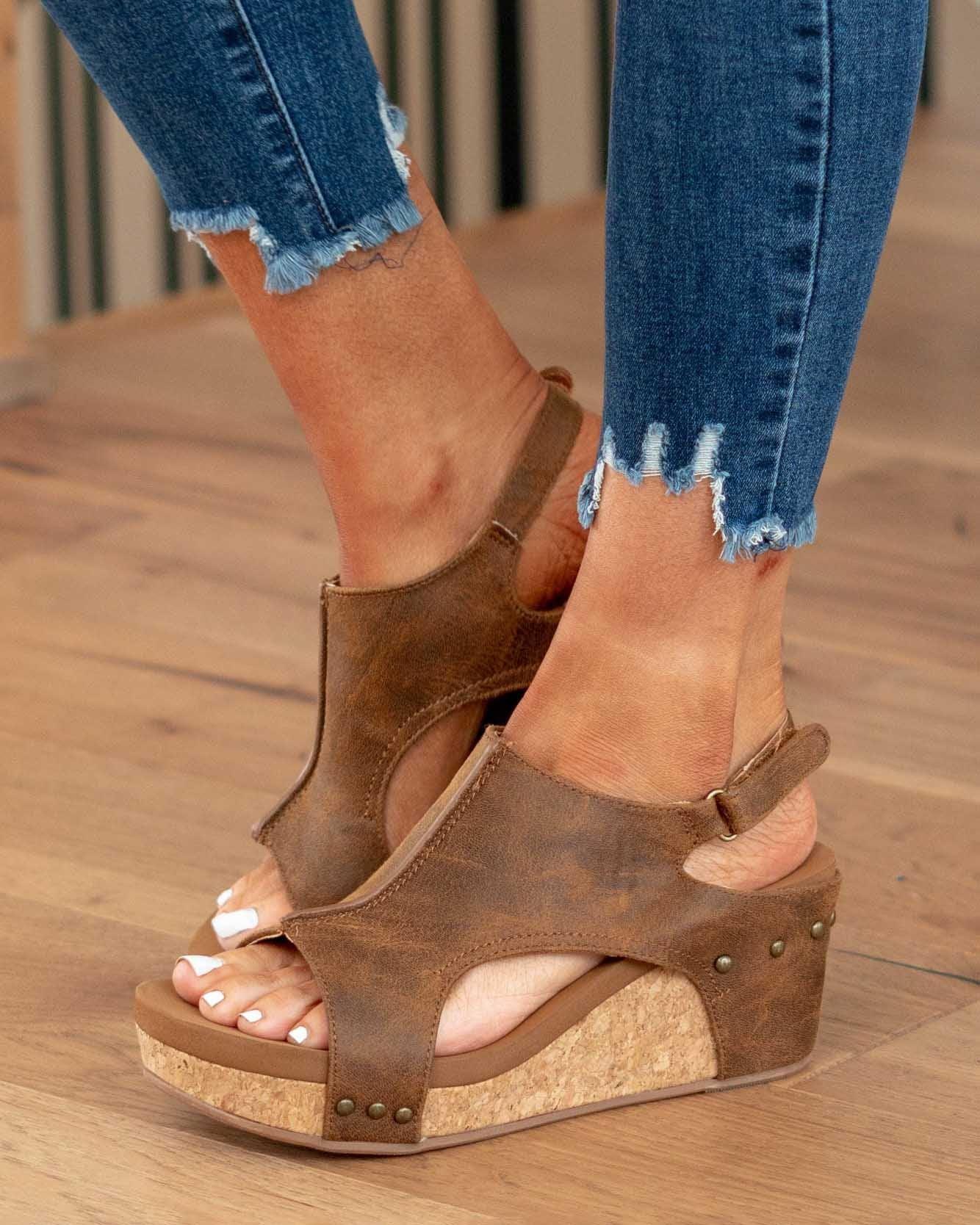 Women's Wedge Sandals with Cork Finish
