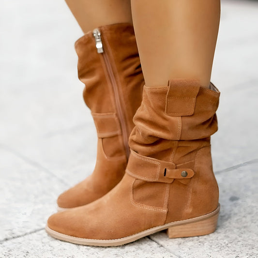 Suede Women's Ankle Boots with Ruched Upper