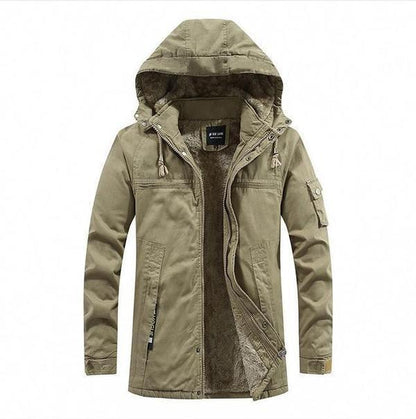 Winter jacket with a hood and a fleece lining