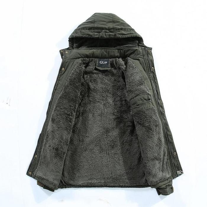 Winter jacket with a hood and a fleece lining